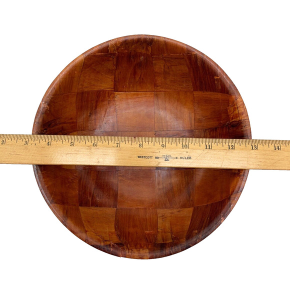 Woven Wood Salad Fruit Rustic Bread Bowl Serving Dish 9.75" Retro Decorative - Picture 8 of 9